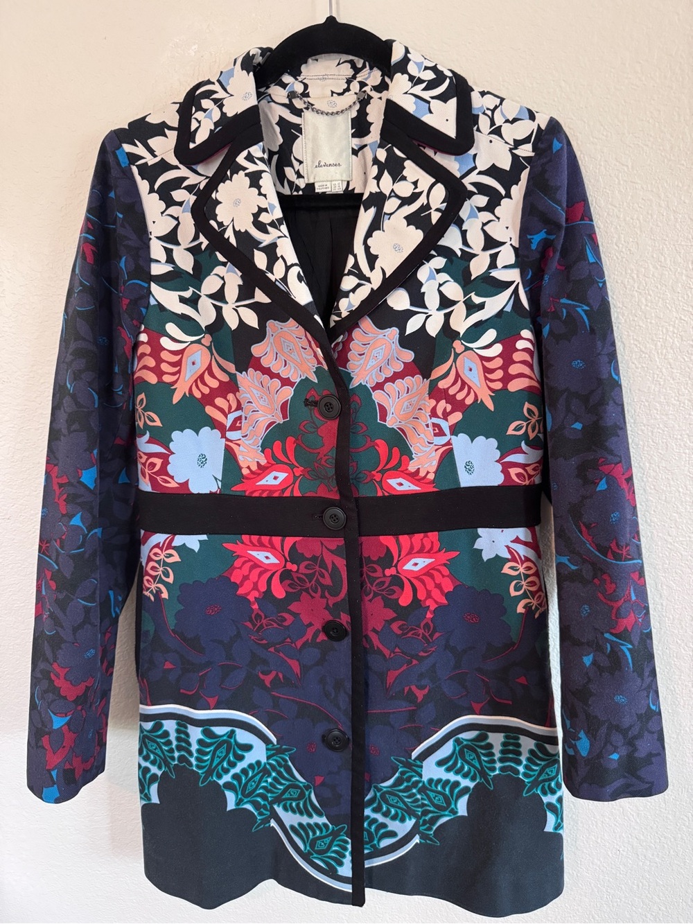 Anthropologie Elevenses Floral Kaleidoscope Print Jacket ~ Size 12